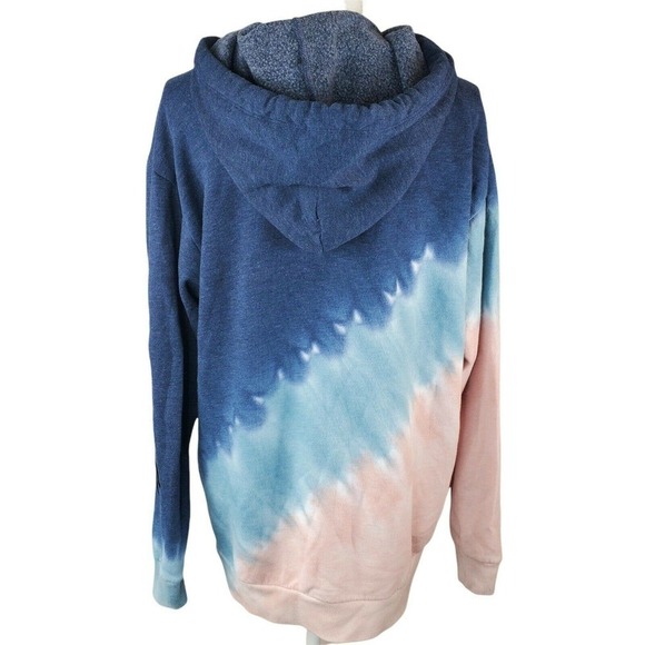 Victoria Secret PINK Tie Die Hoodie Sweatshirt Size M Blue Pink Kangaroo Pocket - Picture 10 of 13
